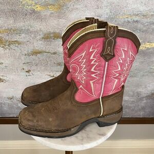 Durango Boots Girls Size 3 Brown Pink Western Square Toe Pull On DWBT093